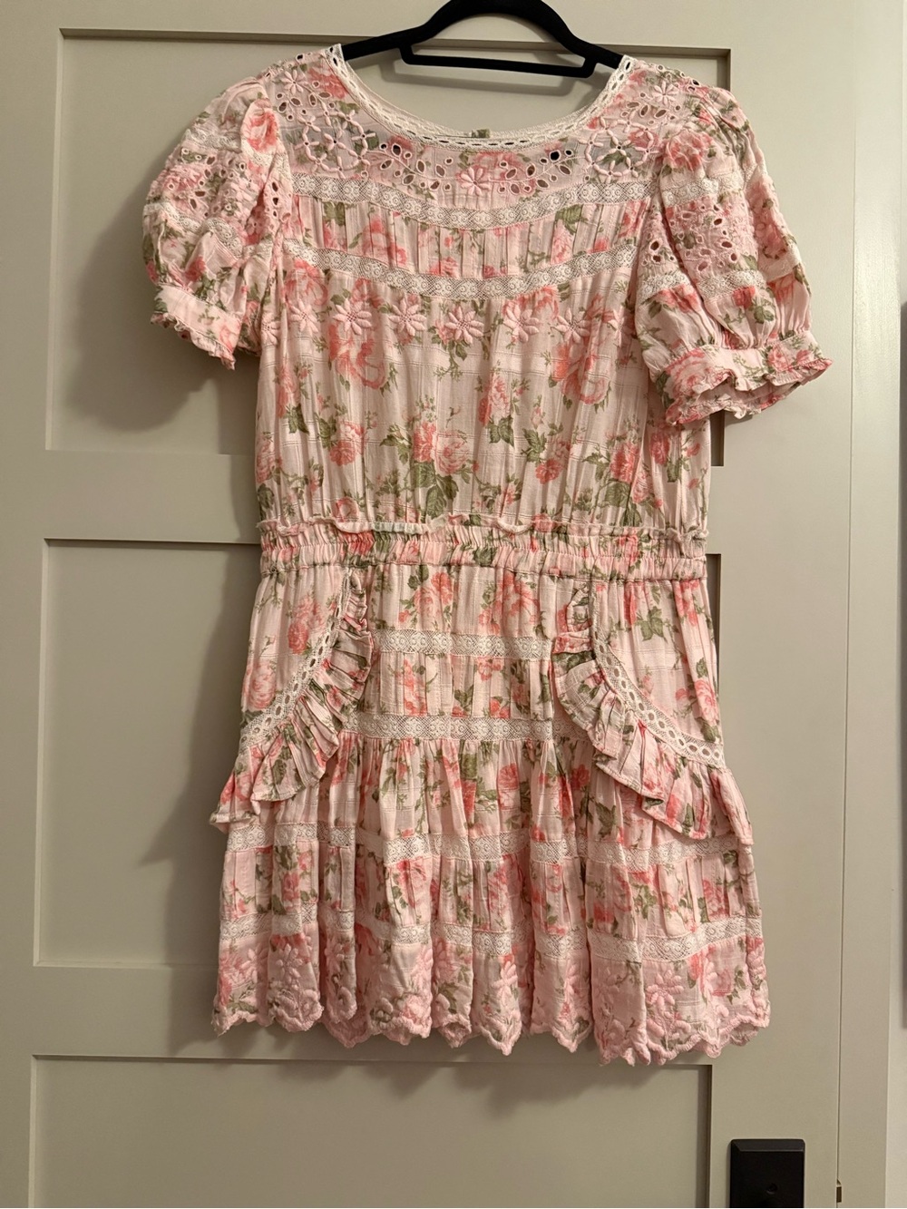 LoveShackFancy Pink Floral Eyelet Mini Dress - Picture 3 of 6